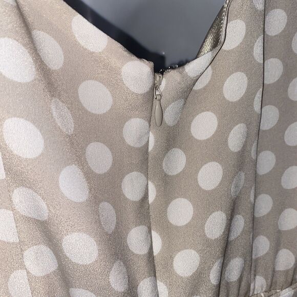 EUC Express Size 8 Champagne Polka Dot Satin Lined Fit & Flare Dress W/Pockets - Picture 11 of 16